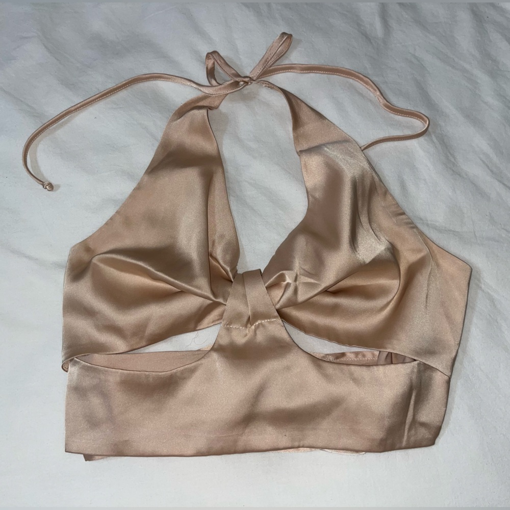 Elegant Satin Halter Top - Champagne